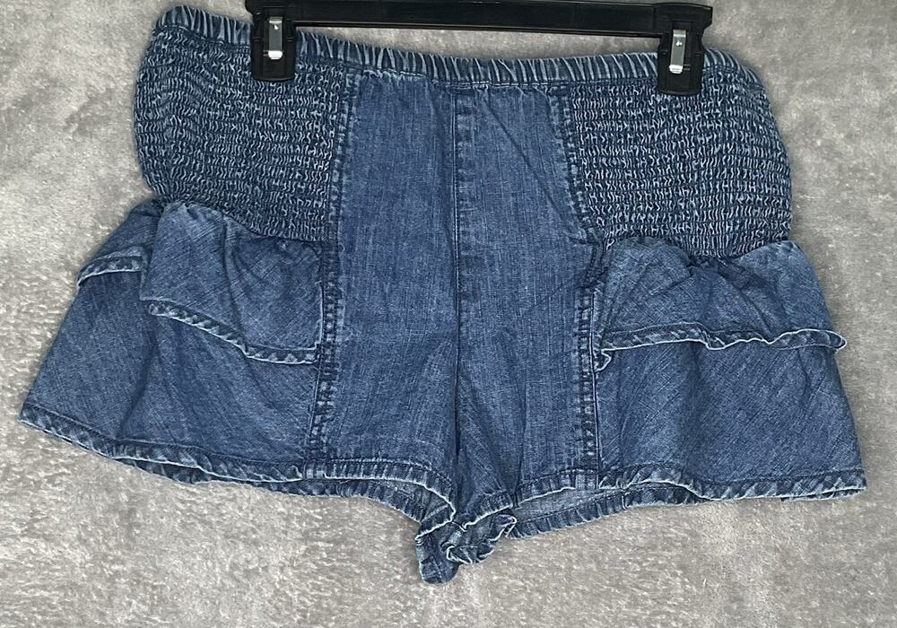 We The Free Blue Denim Ruffle Jean Shorts